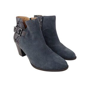 Vionic Naomi Gray Snake Print Suede Ankle Boots Heels NEW Womens Size 9.5